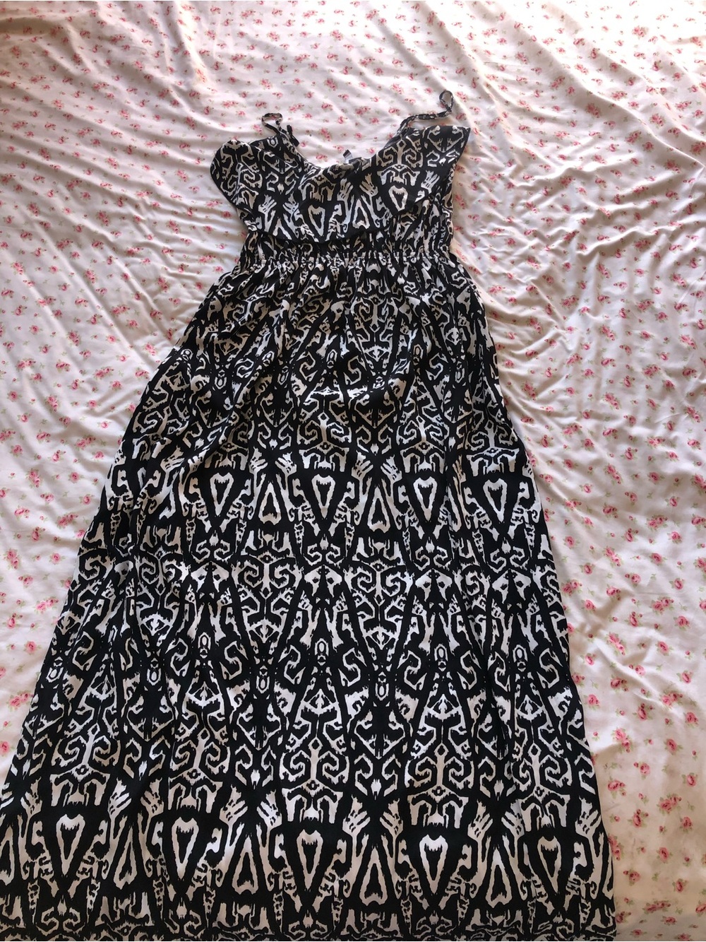 Black & White Ikat Maxi Dress with Adjustable Straps
